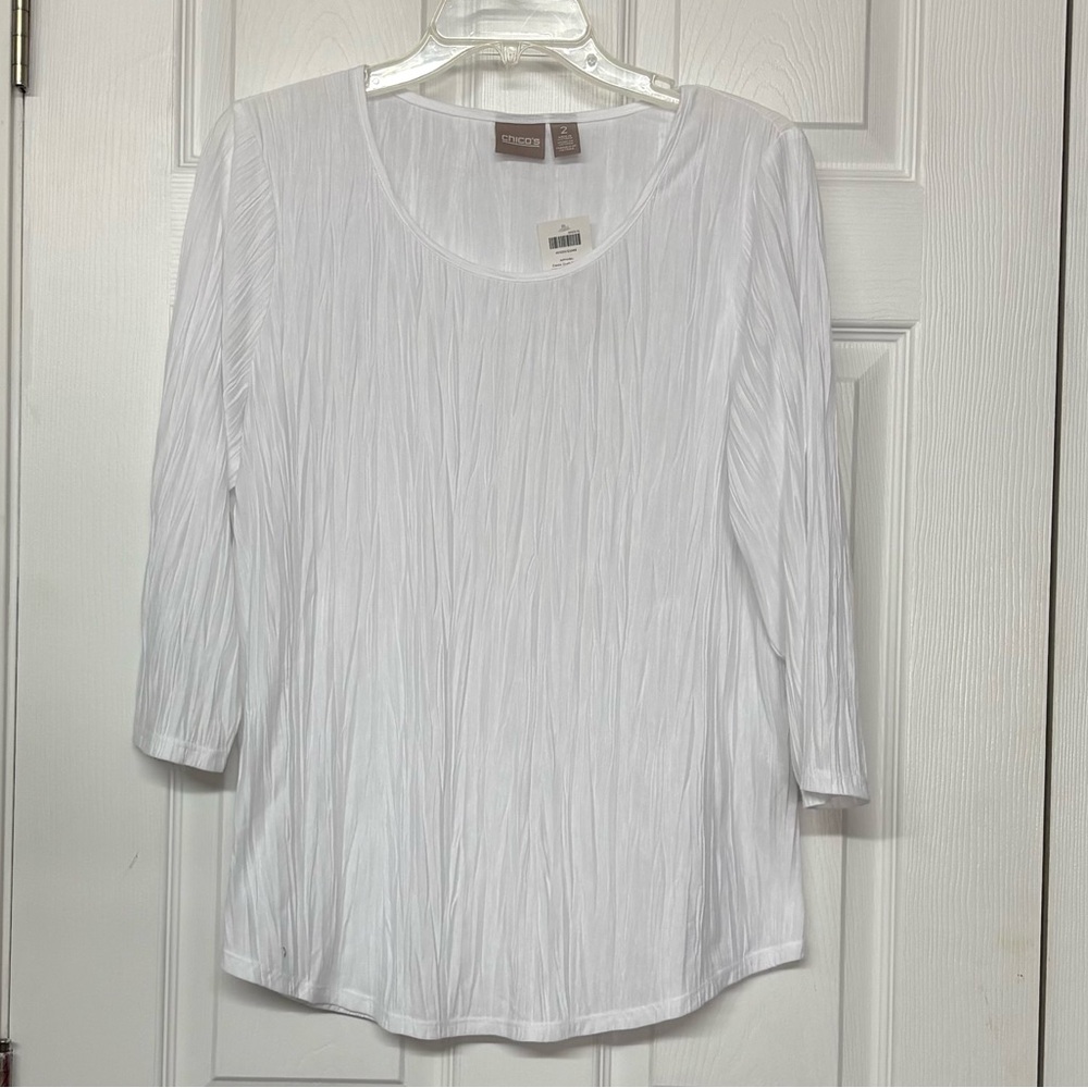 Chico's Gauzy Optic White Top NWT Sz L